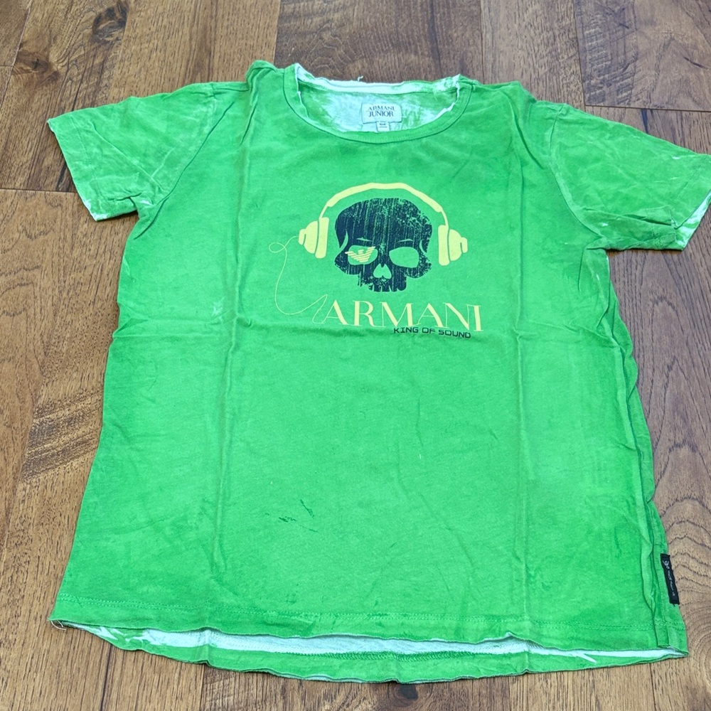Armani Junior Boy’s Green Skull King of Sound Short Sleeve Tee Size 10A